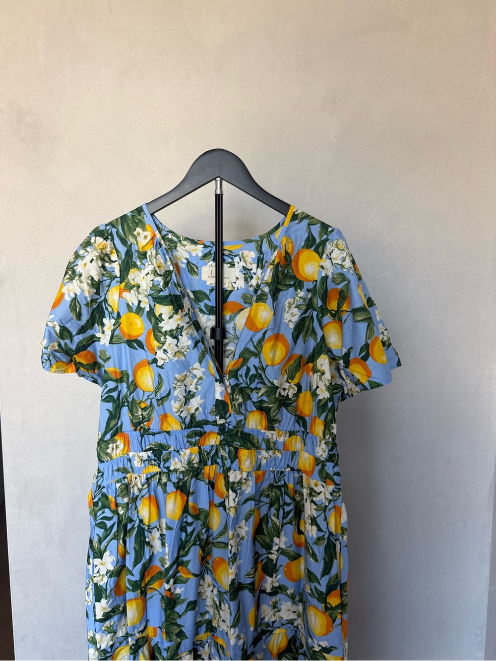 Anthropologie Blue Maxi Dress with Yellow Lemon Print - Picture 2 of 4